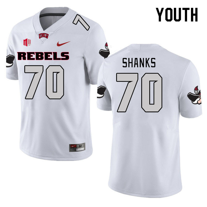Youth #70 Tiger Shanks UNLV Rebels 2023 College Football Jerseys Stitched-White - Click Image to Close
